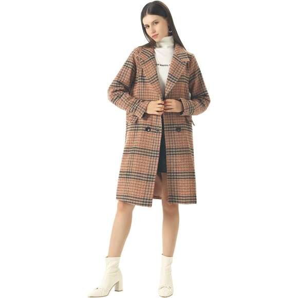 Warm & Stylish Women's Long Peacoat Jacket - Double Breasted Camel Design - Picture 3 of 5